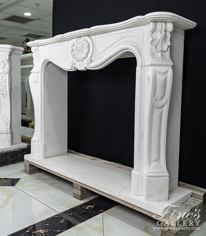 Marble Fireplaces  - Clean French Marble Fireplace Mantel With Shell Motif - MFP-2253